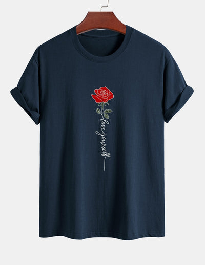 Arsenio® | Rose Slogan Print Cotton T-Shirt