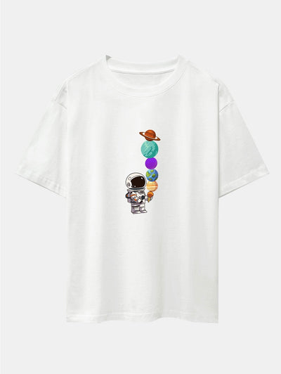 Atilano® | Planet Astronaut Print Drop Shoulder Oversize T-Shirt