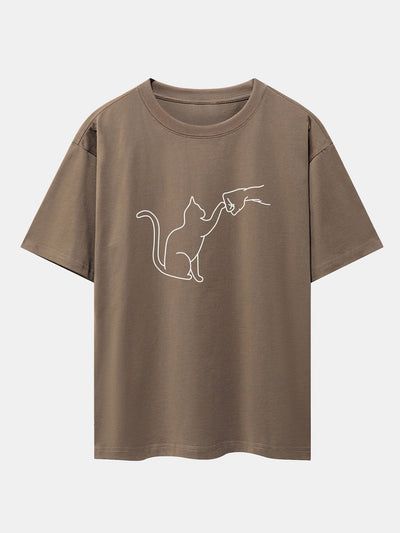 Asier® | Fist Bump Cat Print Drop Shoulder Oversize T-Shirt