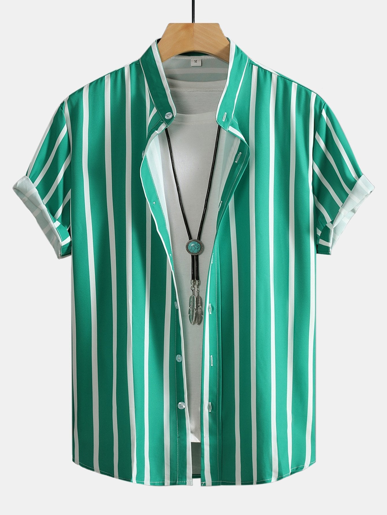 Andreas® | Striped Button Up Stand Collar Shirt