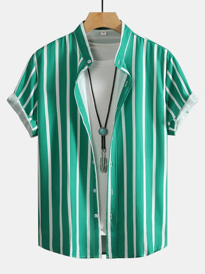 Andreas® | Striped Button Up Stand Collar Shirt