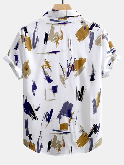 Adrean® | Brushstroke Print Button Up Shirt & Swim Shorts
