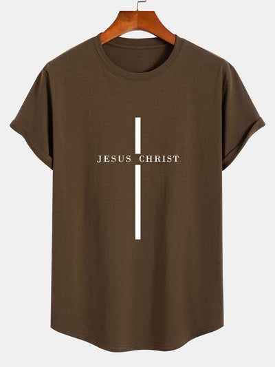 Rafael® | Jesus Christ Stripe Print Cotton Arc Hem T-Shirt