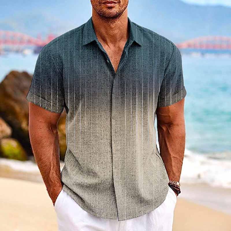 Men's Hawaiian Ombre Print Lapel Short Sleeve Shirt