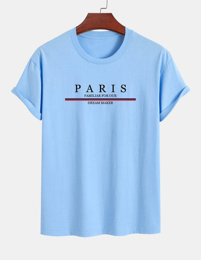 Arcadio® | Stripe Paris Slogan Print Cotton T-Shirt
