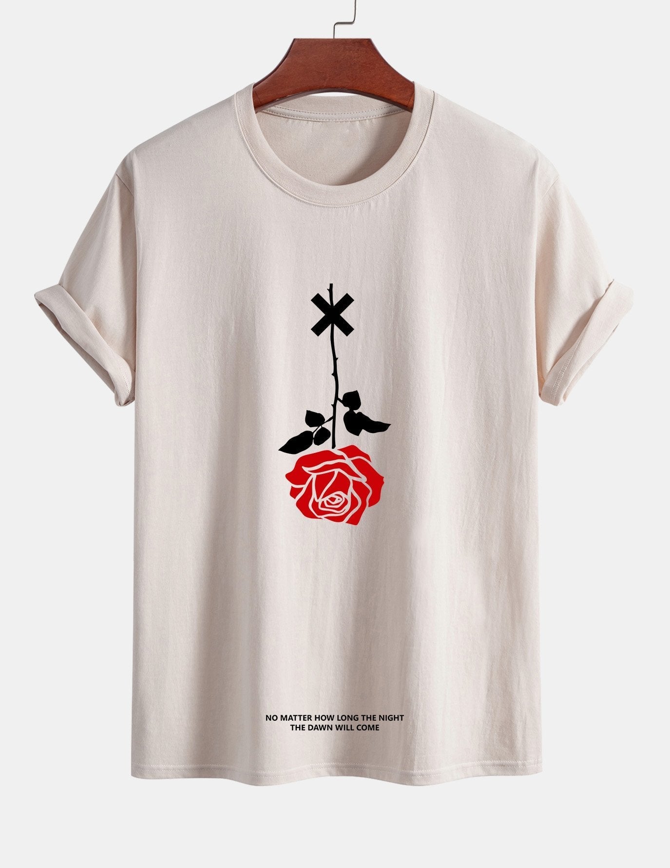 Teobaldo® | Inverted Rose Slogan Print Cotton T-Shirt