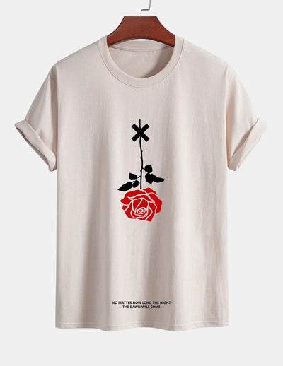 Teobaldo® | Inverted Rose Slogan Print Cotton T-Shirt