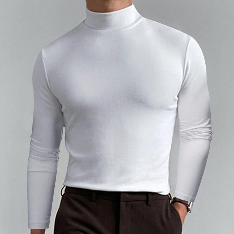 Men Casal Solid Color Fitted High Neck Long Sleeve T-Shirt