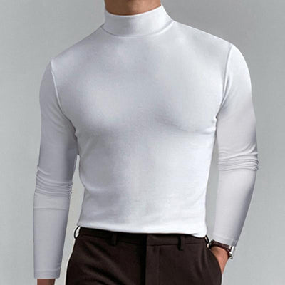 Men Casal Solid Color Fitted High Neck Long Sleeve T-Shirt