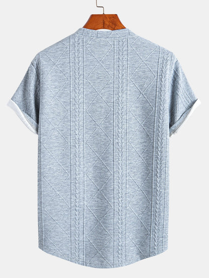 Andrés® | Short Sleeve Geometric Jacquard Arc Hem T-Shirt & Drawstring Corduroy Cargo Jogger Pants