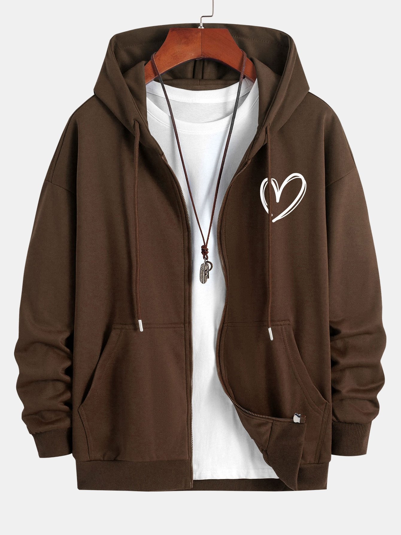 Neo | Heart Print Relax Fit Zip Hoodie