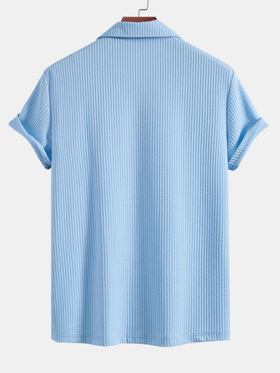 Leandro® | Defined Style: Ribbed Muscle Fit Shirt With Deep Cuban Collar