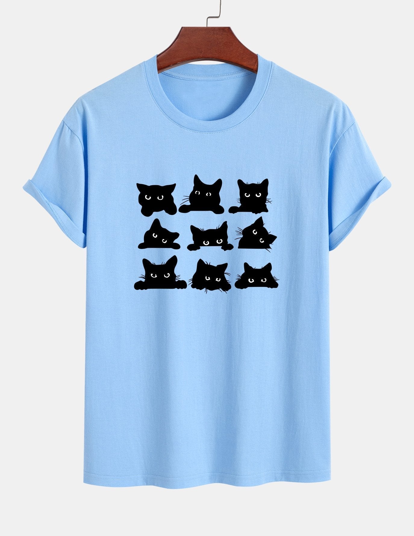 Arán® | Black Cat Staring Print Cotton T-Shirt