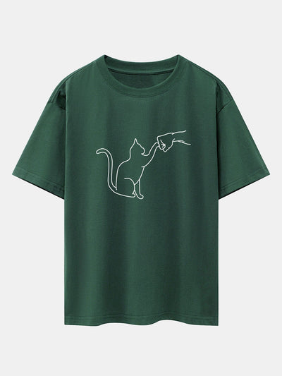 Asier® | Fist Bump Cat Print Drop Shoulder Oversize T-Shirt