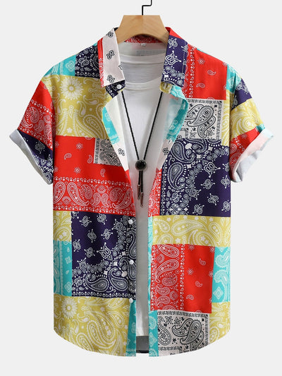 Amare® | Color Block Paisley Print Button Up Shirt