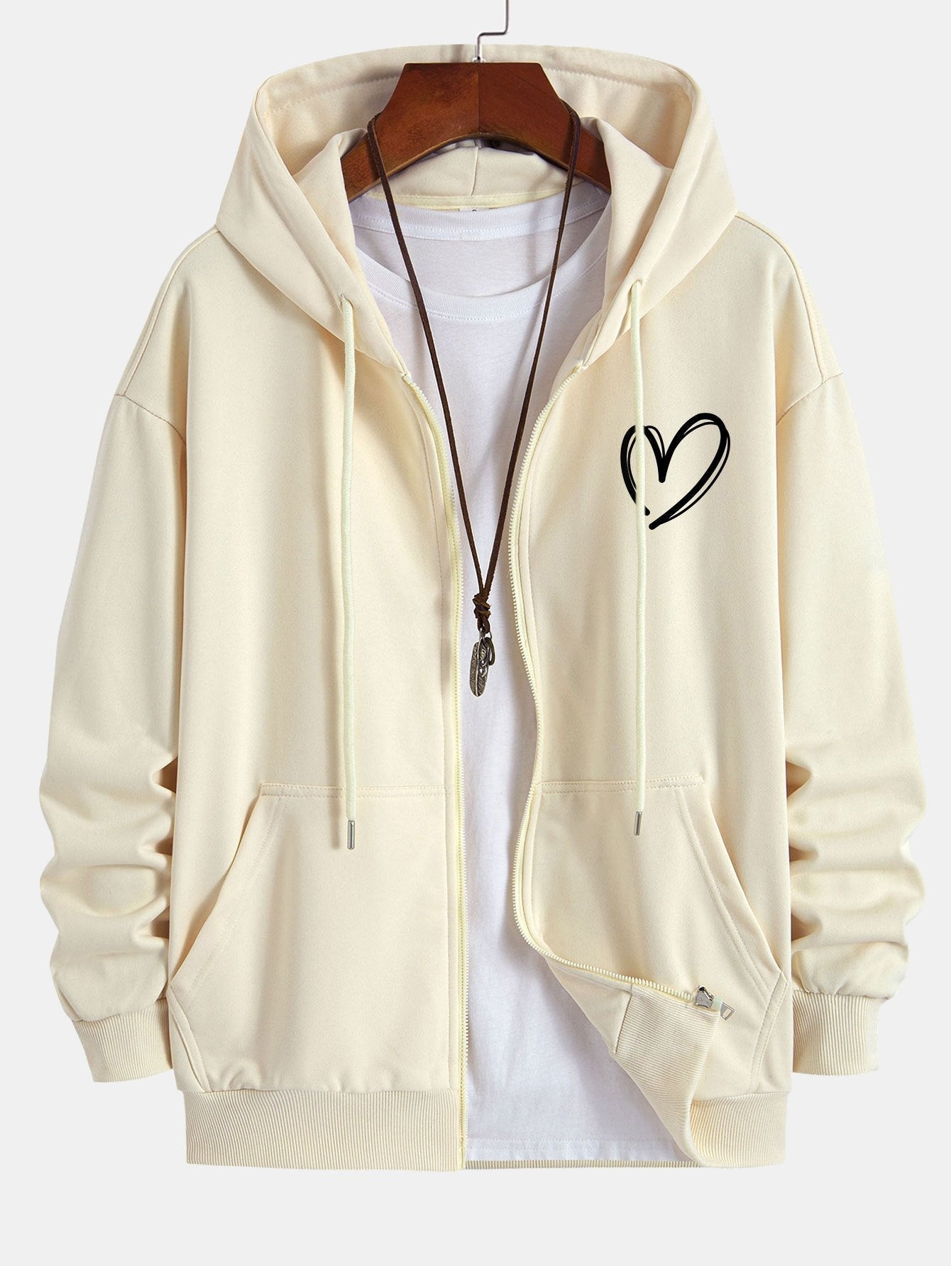 Neo | Heart Print Relax Fit Zip Hoodie