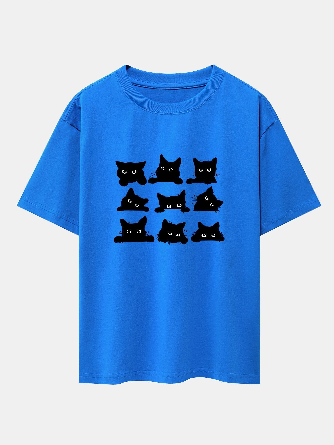 Zacarías® | Black Cat Staring Print Drop Shoulder Oversize T-Shirt