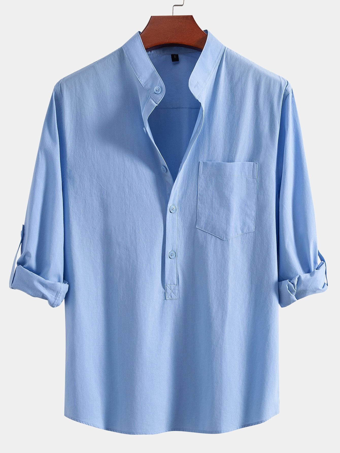 Aniruddha® | Long Sleeve Linen Look Henley Collar Shirt