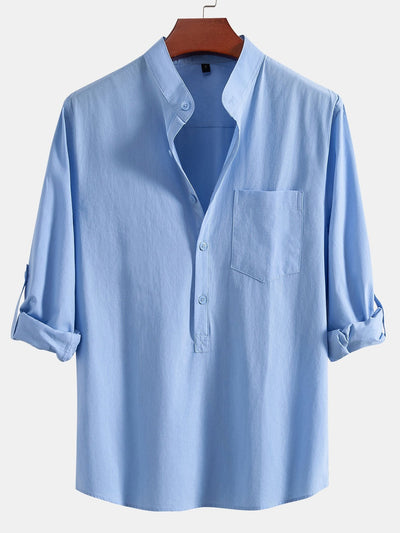 Aniruddha® | Long Sleeve Linen Look Henley Collar Shirt