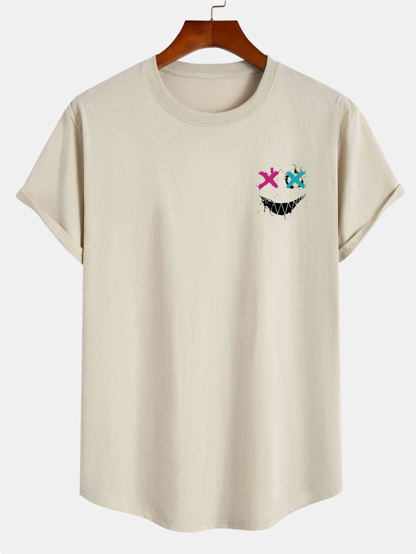 Adam® | Evil Face Print Cotton Arc Hem T-Shirt