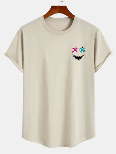 Adam® | Evil Face Print Cotton Arc Hem T-Shirt