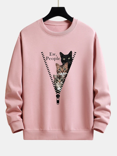 Simeón® | Zipper Cat Print Relax Fit Sweatshirt
