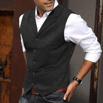 Men's Vintage Herringbone Lapel Single Breasted Slim Fit Suit Vest