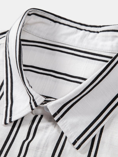 Xavier® | Linen Look Striped Button Up Shirt