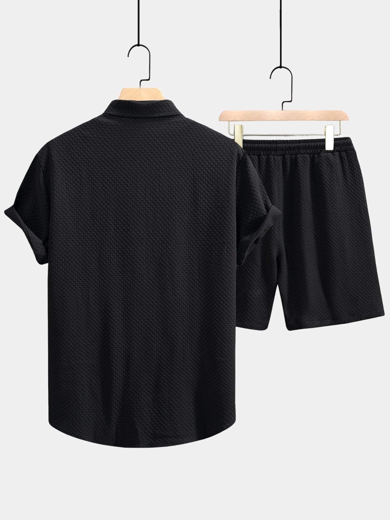 Dionisio® | Checkerboard Texture Button Up Shirt & Drawstring Shorts