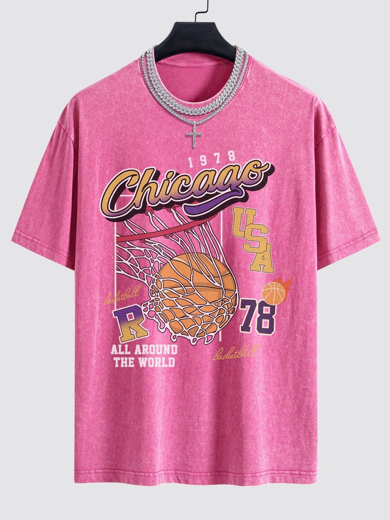 Alfonso® | Chicago Basketball Print Washed Drop Shoulder Oversize T-Shirt