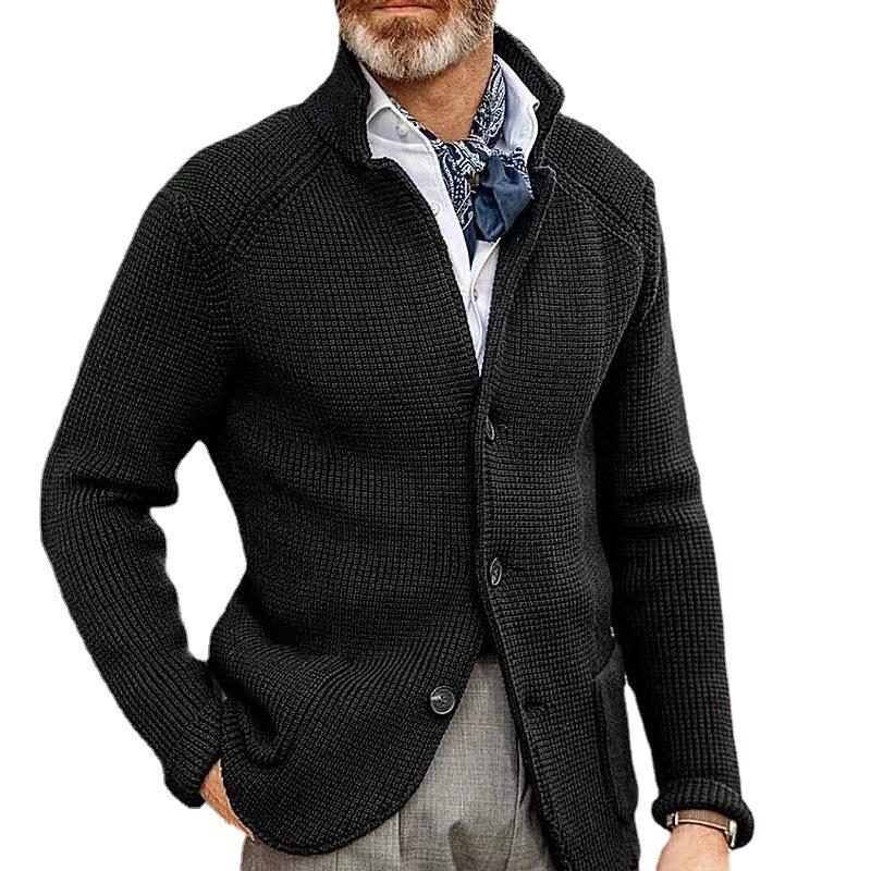 Men's Casual Stand Collar Single Breasted Patch Pocket Knit Blazer
