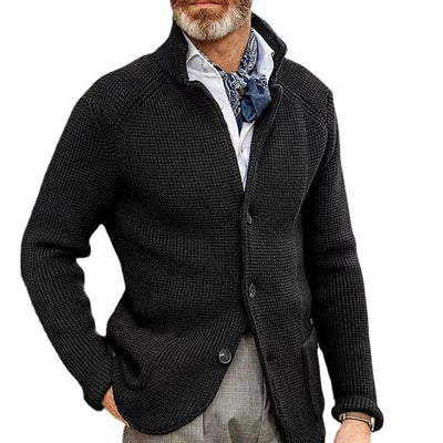 Men's Casual Stand Collar Single Breasted Patch Pocket Knit Blazer