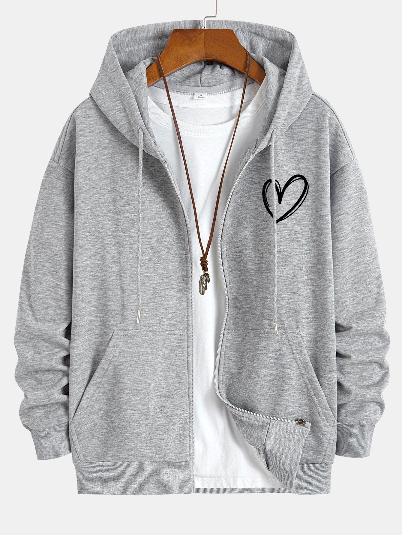 Neo | Heart Print Relax Fit Zip Hoodie