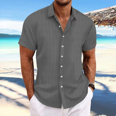 Men's Cotn Linen Stripe Print Loose Short Sleeve Lapel Shirt