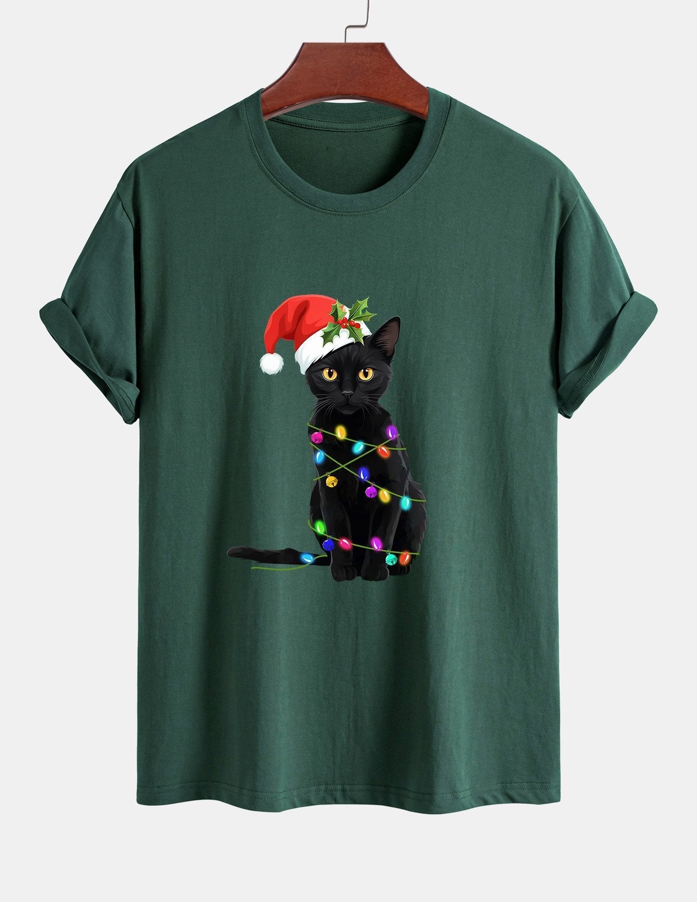 Alano® | Christmas Lights Cat Print Cotton T-Shirt