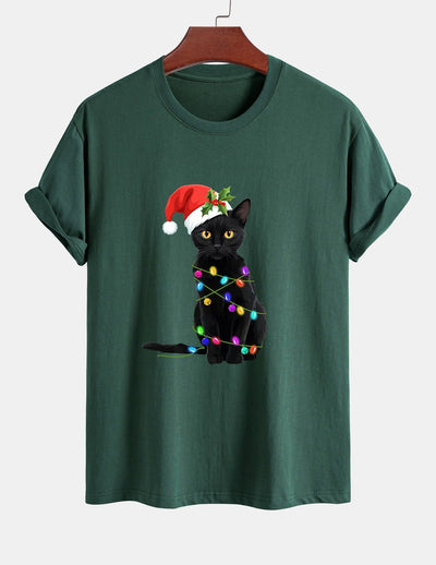 Alano® | Christmas Lights Cat Print Cotton T-Shirt