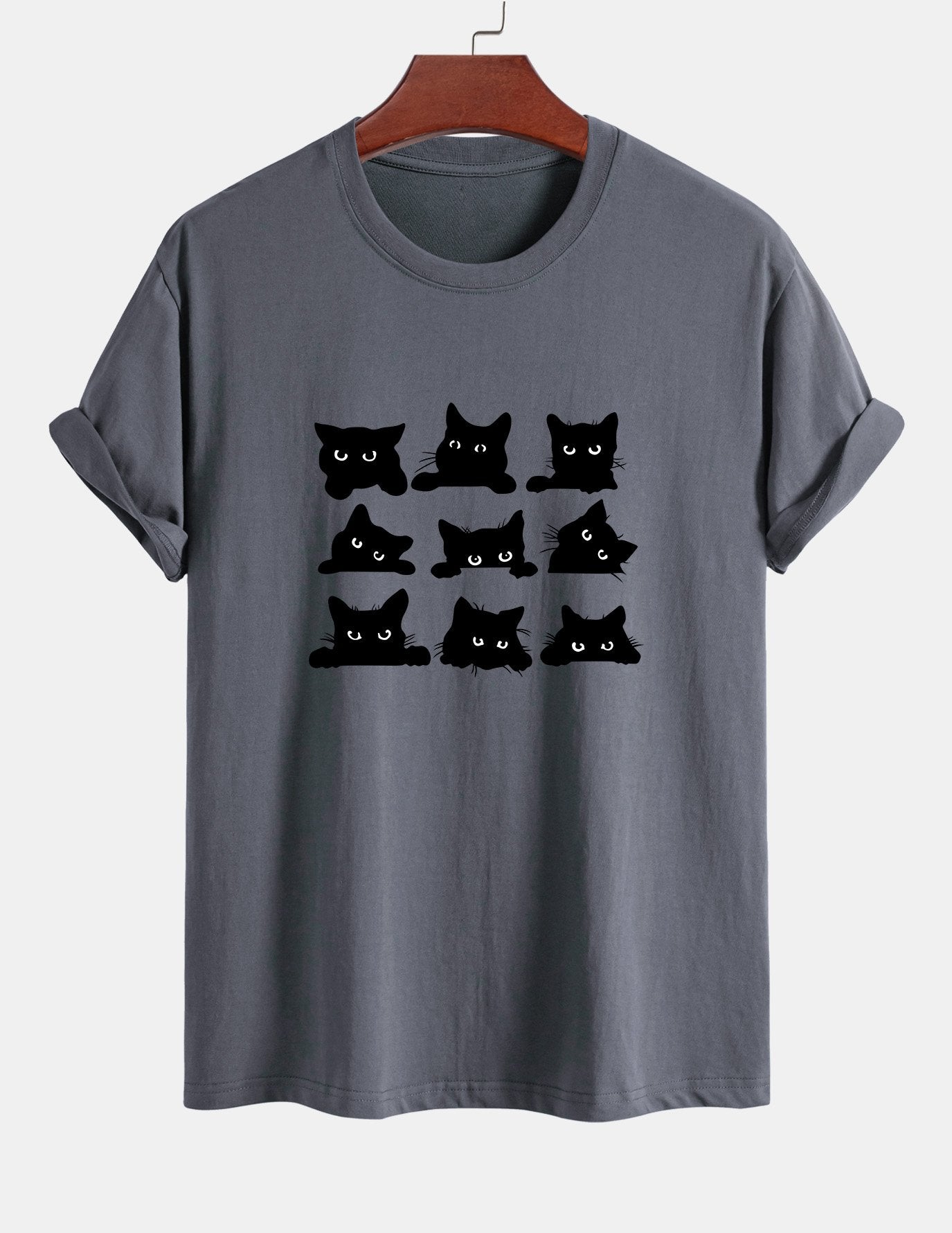 Arán® | Black Cat Staring Print Cotton T-Shirt