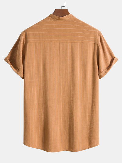 Aryan® | Linen Blend Striped Half Open Placket Henley Collar Shirt