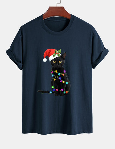 Alano® | Christmas Lights Cat Print Cotton T-Shirt