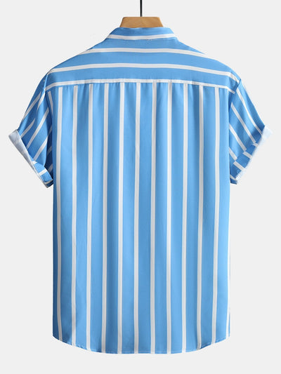 Andreas® | Striped Button Up Stand Collar Shirt
