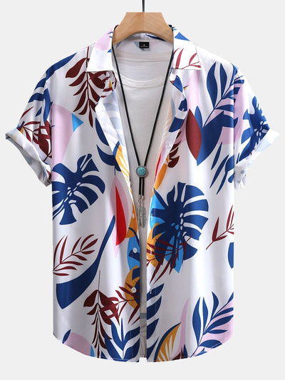 Adonis® | Colorful Leaf Print Button Up Shirt & Swim Shorts