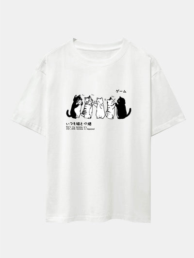 Ananías® | Friend Cat Print Drop Shoulder Oversize T-Shirt