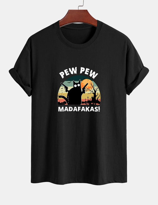 Telesforo® | Black Cat Print Cotton T-Shirt