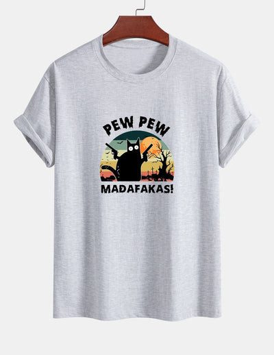 Telesforo® | Black Cat Print Cotton T-Shirt