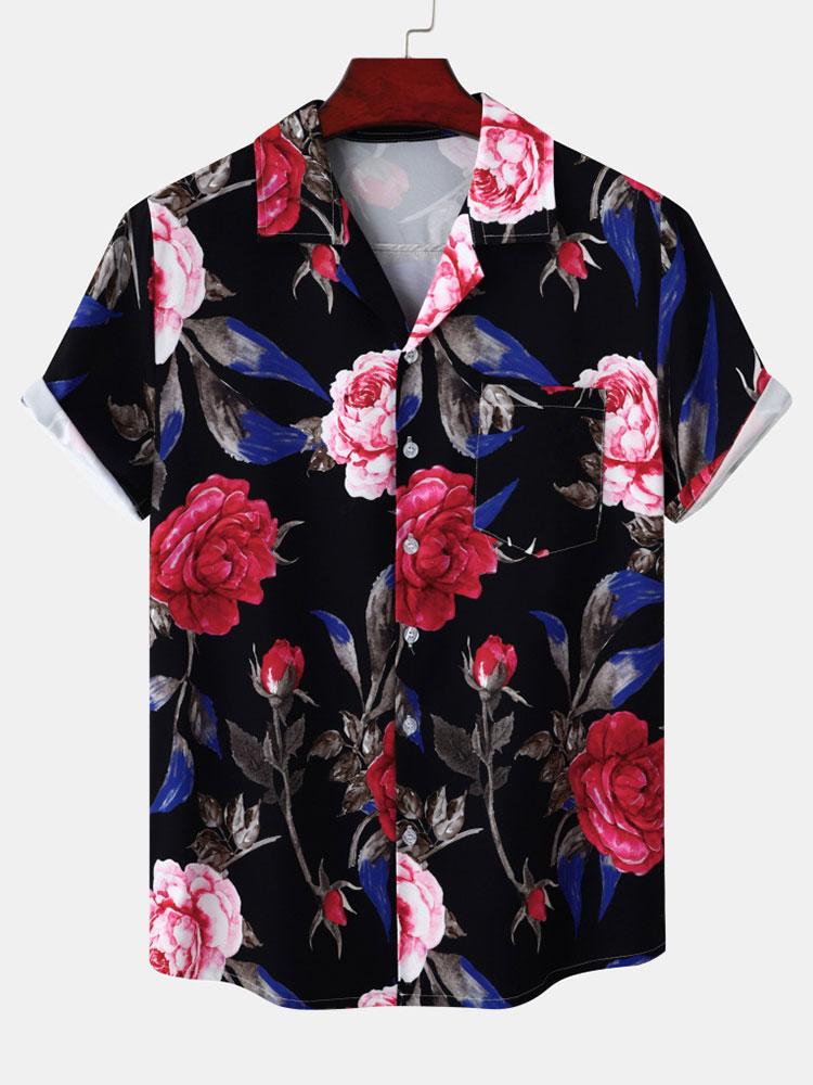 Alfredo® | Red Rose Print Revere Shirt