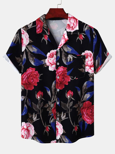 Alfredo® | Red Rose Print Revere Shirt
