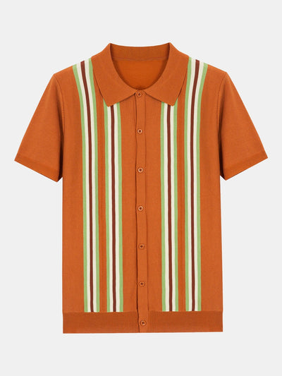 Jasper | Short Sleeve Striped Button Up Sweater Polo