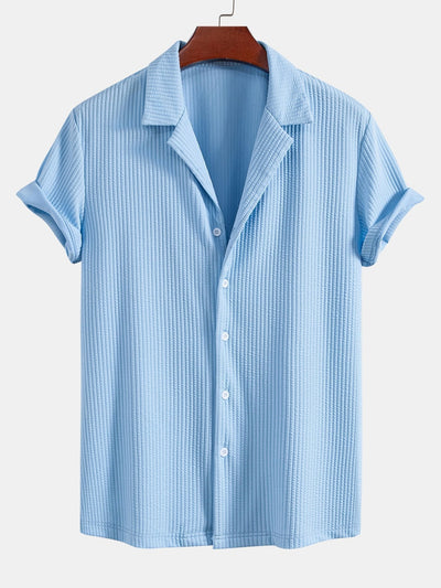 Lucas® | Ribbed Muscle Fit Shirt With Deep Cuban Collar