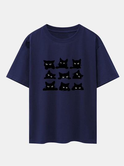 Zacarías® | Black Cat Staring Print Drop Shoulder Oversize T-Shirt