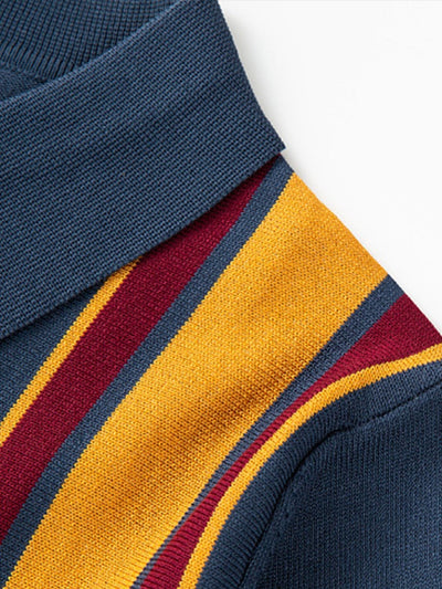 Ezra | Short Sleeve Multi Stripe Button Up Sweater Polo